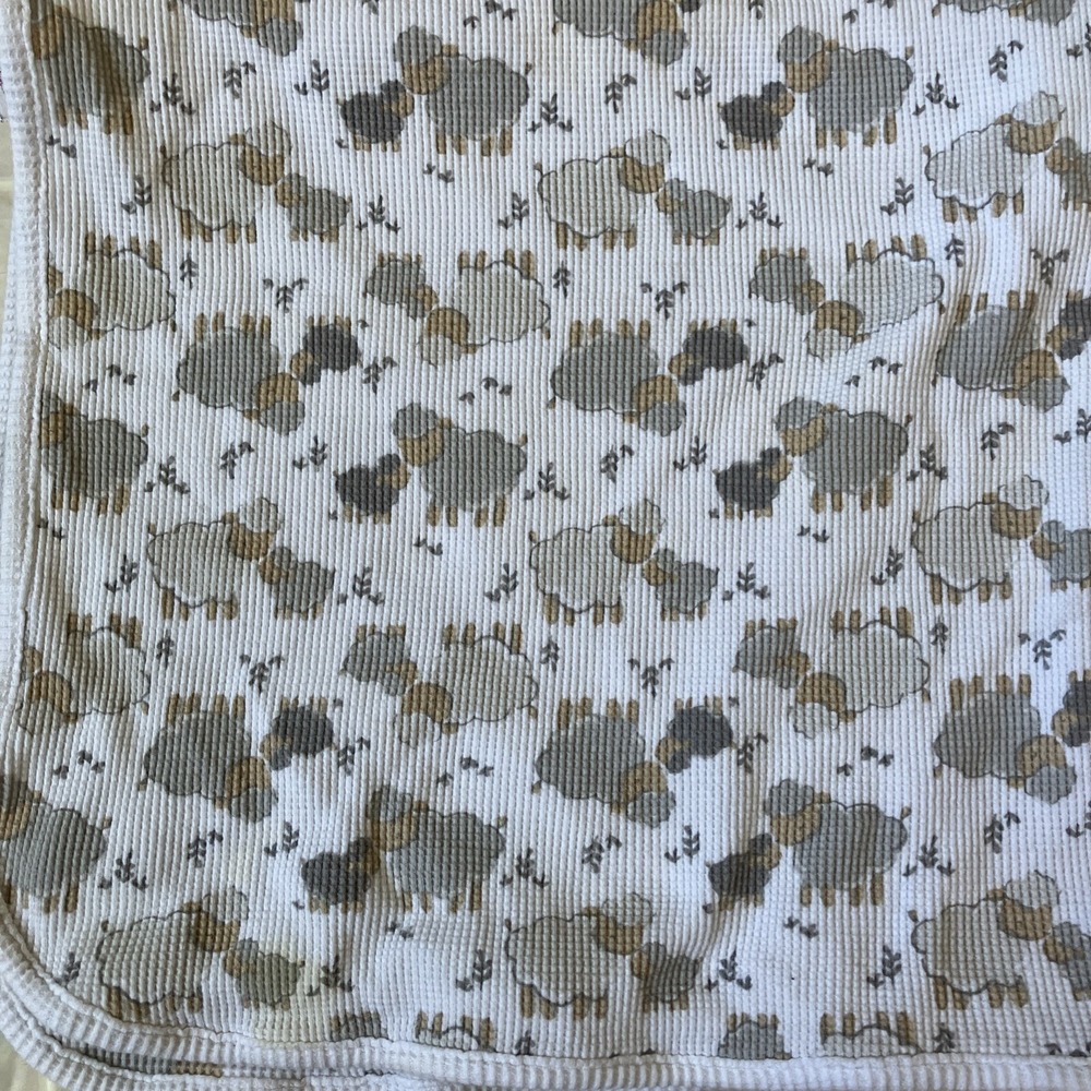 Parent's Choice Sheep Lamb Baby Blanket Gray White Cotton Waffle Weave Thermal